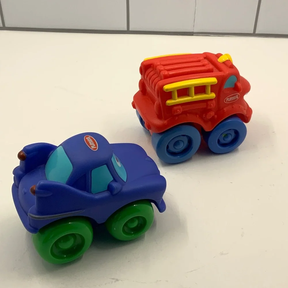 Playskool Wheel Pals Hasbro Fire Truck and Blue Car Toddler Toy Vehicle Lot 2pc
